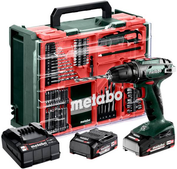 Metabo BS 18 Set 602207710 Borrskruvdragare batteri  18 V 2 Ah Li-Ion inkl. 2x batterier, borstfri, inkl. väska, inkl. laddare, inkl. Tillbehör