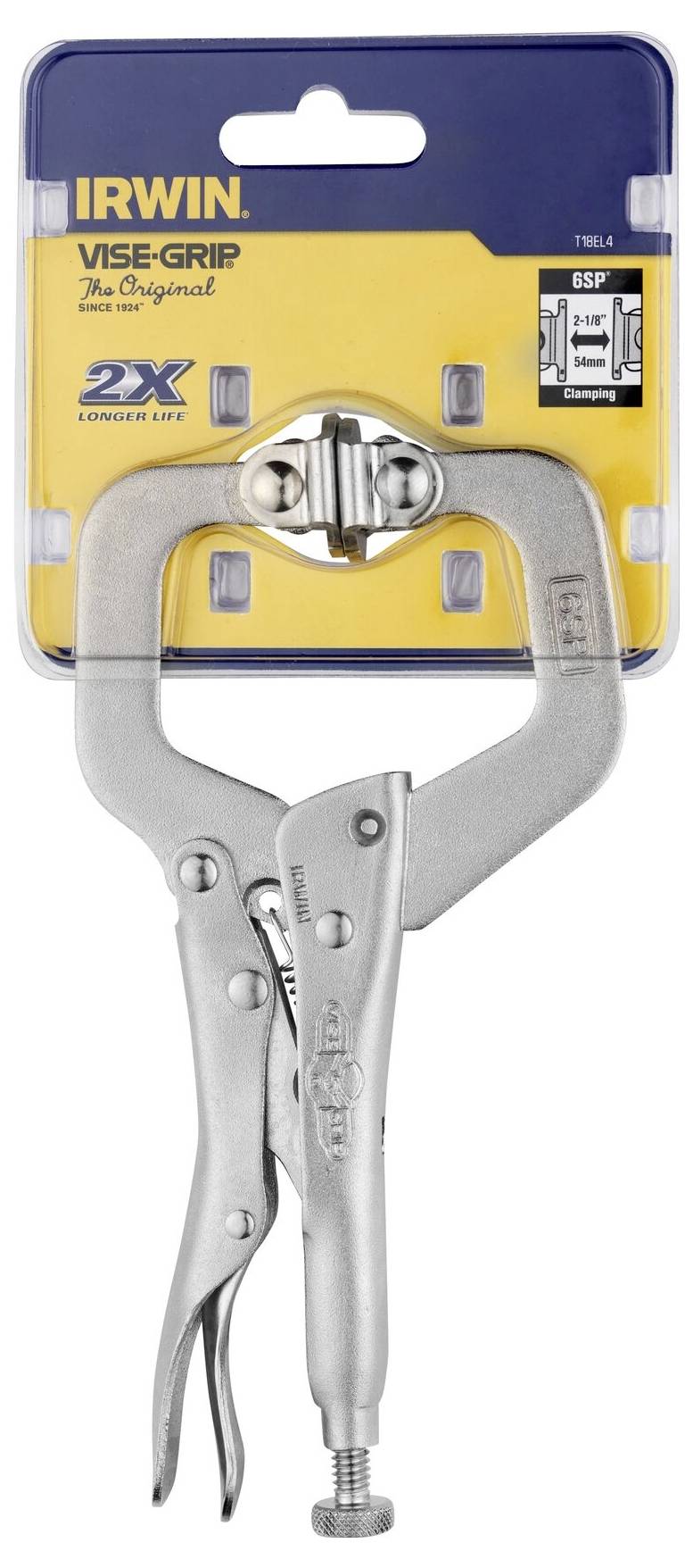 En silverfärgad tång från märket Irwin Vise-Grip i en förpackning. Tången är avsedd för precist grepp och fasthållande av material.