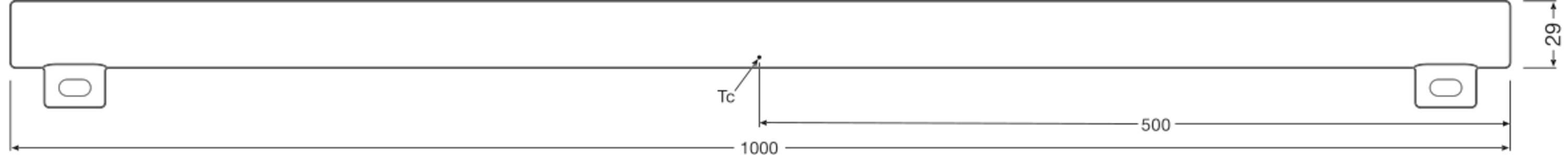 Teknisk ritning av en list med total bredd 1000 mm. I mitten ett mått på 500 mm. Höjd till vänster är 50 mm.