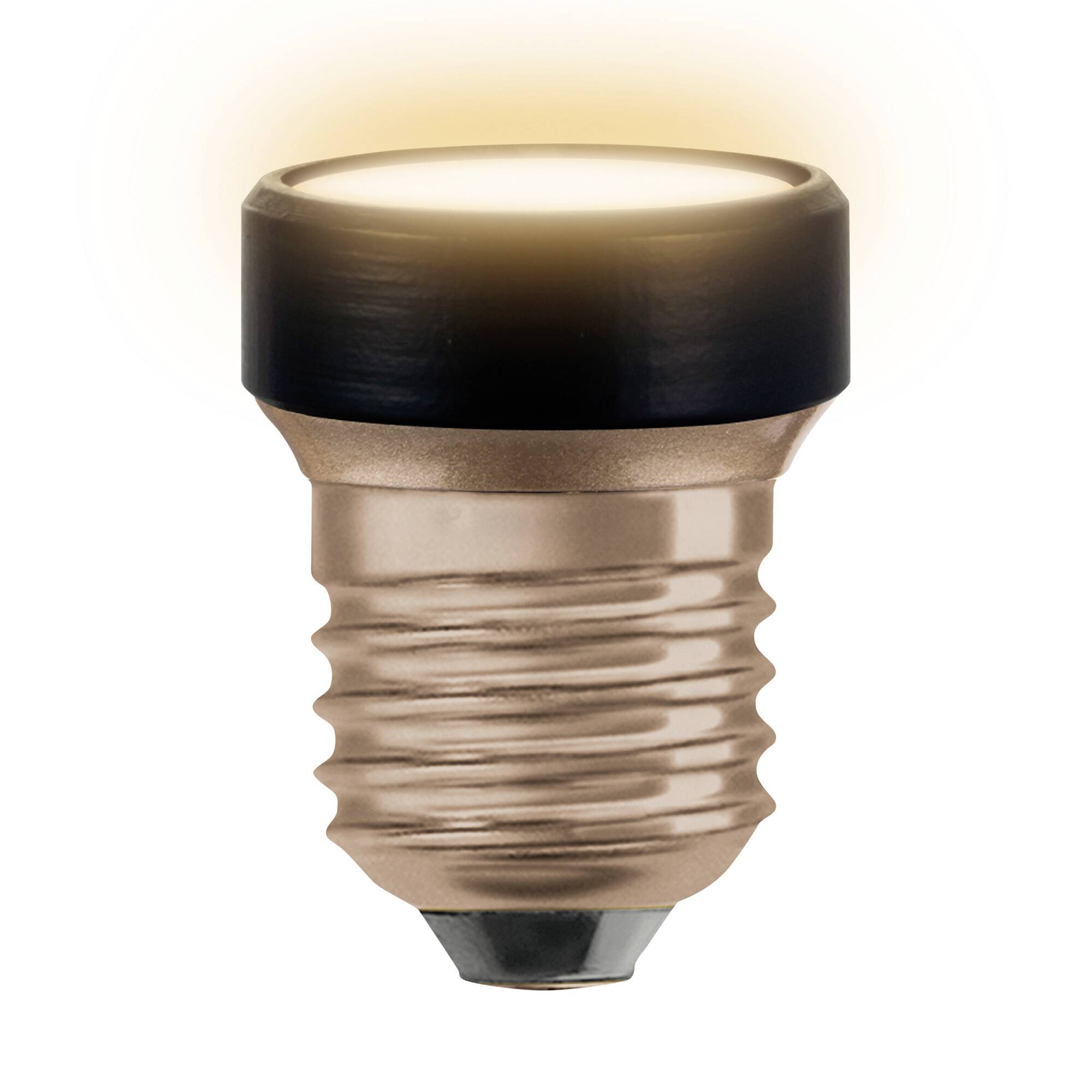 En lysande glödlampa med E27-sockel som utstrålar varmt vitt ljus. Perfekt för stämningsfull belysning inomhus.