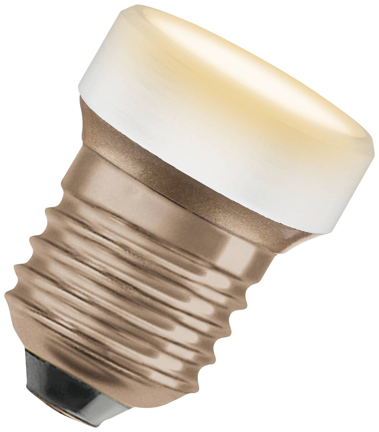 En kopparbrun LED-glödlampa med E27-sockel och mjölkaktig ljusyta.