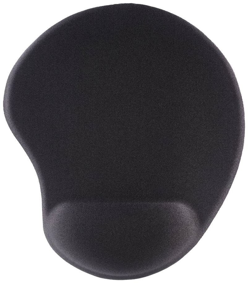 Ergonomisk svart musmatta med handledsstöd.