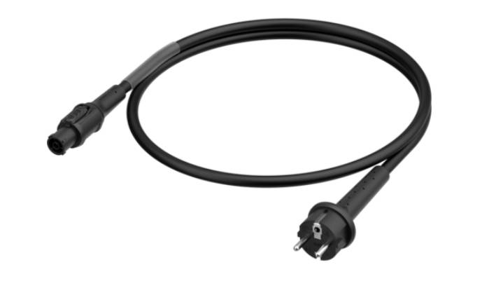 Svart strömkabel med hane- och honkontakt, lämplig för elektriska anslutningar.