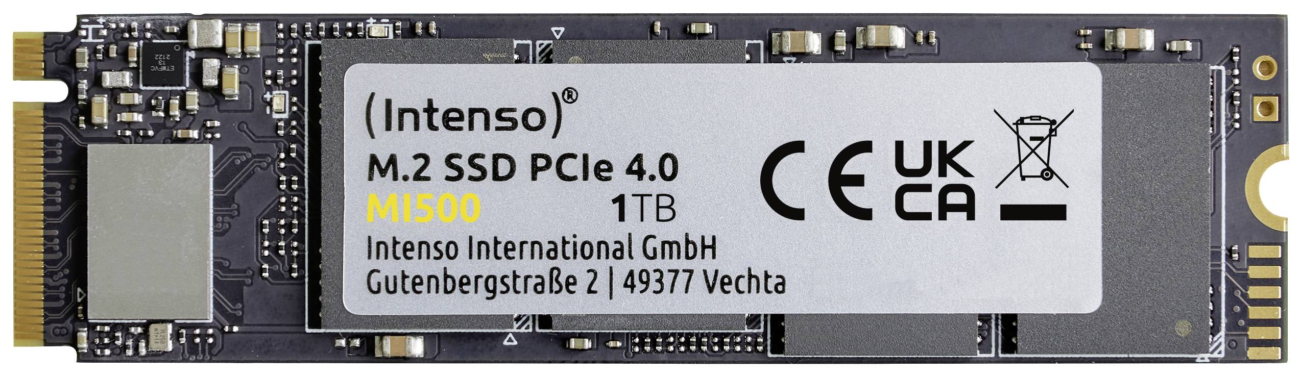 M.2 SSD från Intenso, PCIe 4.0, modell 'M1500', kapacitet: 1TB. Tillverkare: Intenso International GmbH, Vechta, Tyskland.