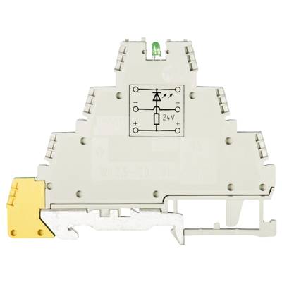 Ett elektroniskt relämodul med en inbyggd diodkrets, som visar en grön LED-indikator och en 24V-ingång.