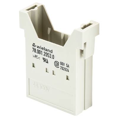 En vit elektronisk kontaktdon från Wieland med tryckt märkning '78.001.2053.0', spännings- och strömuppgifter.