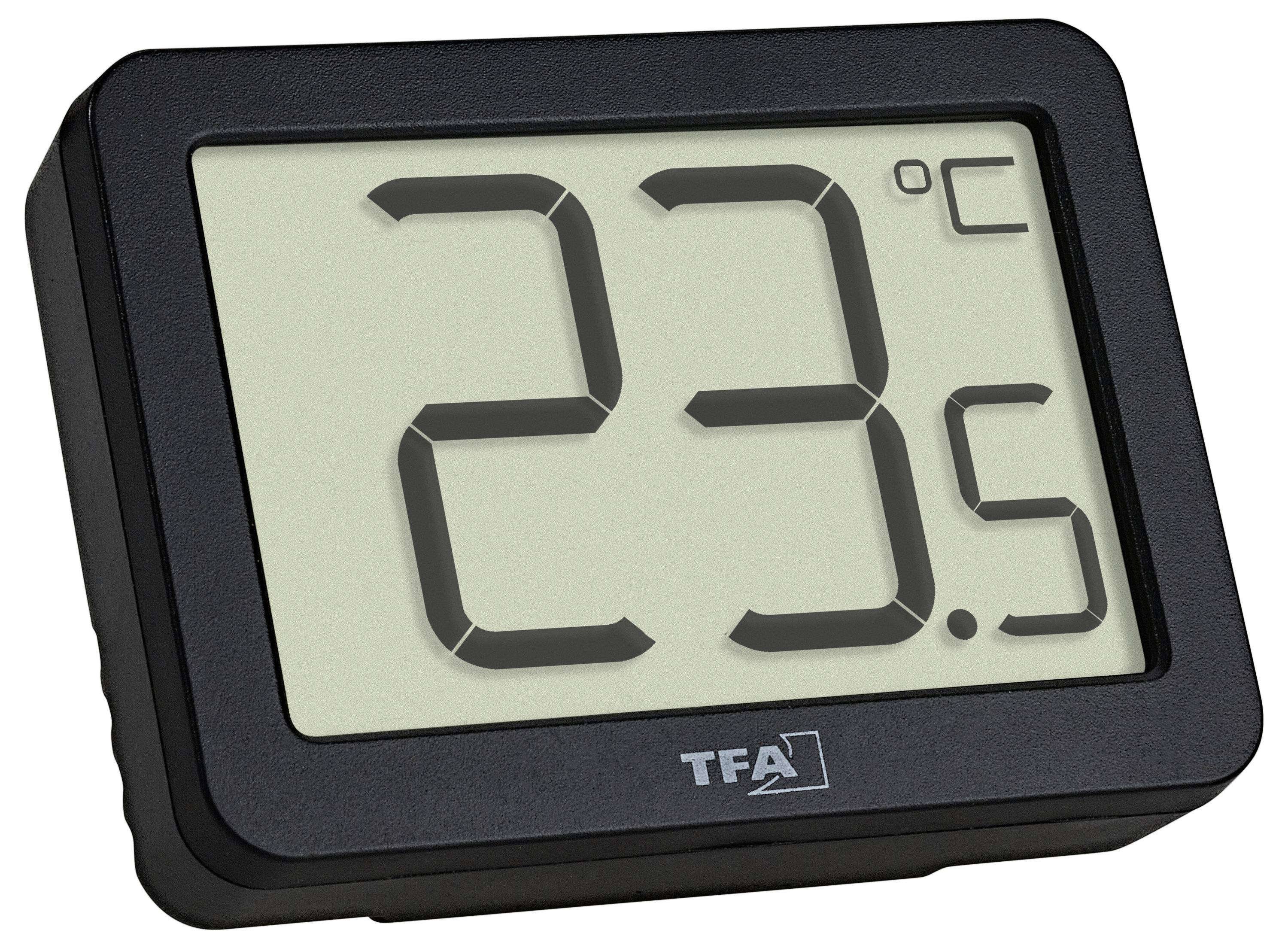Ett digitalt termometer visar '23,5°C'.