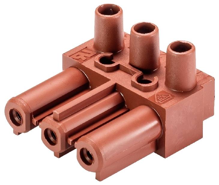 Röd LEGO Technic-förbindelsedetalj med tre fästpunkter och rundad ovansida.