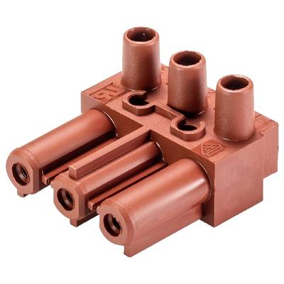 Röd LEGO Technic-förbindelsedetalj med tre fästpunkter och rundad ovansida.