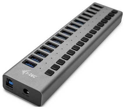 i-tec U3CHARGEHUB16 USB-hubb 16 Port USB-A USB 3.0 5 GBit/s Grå Charging Hub