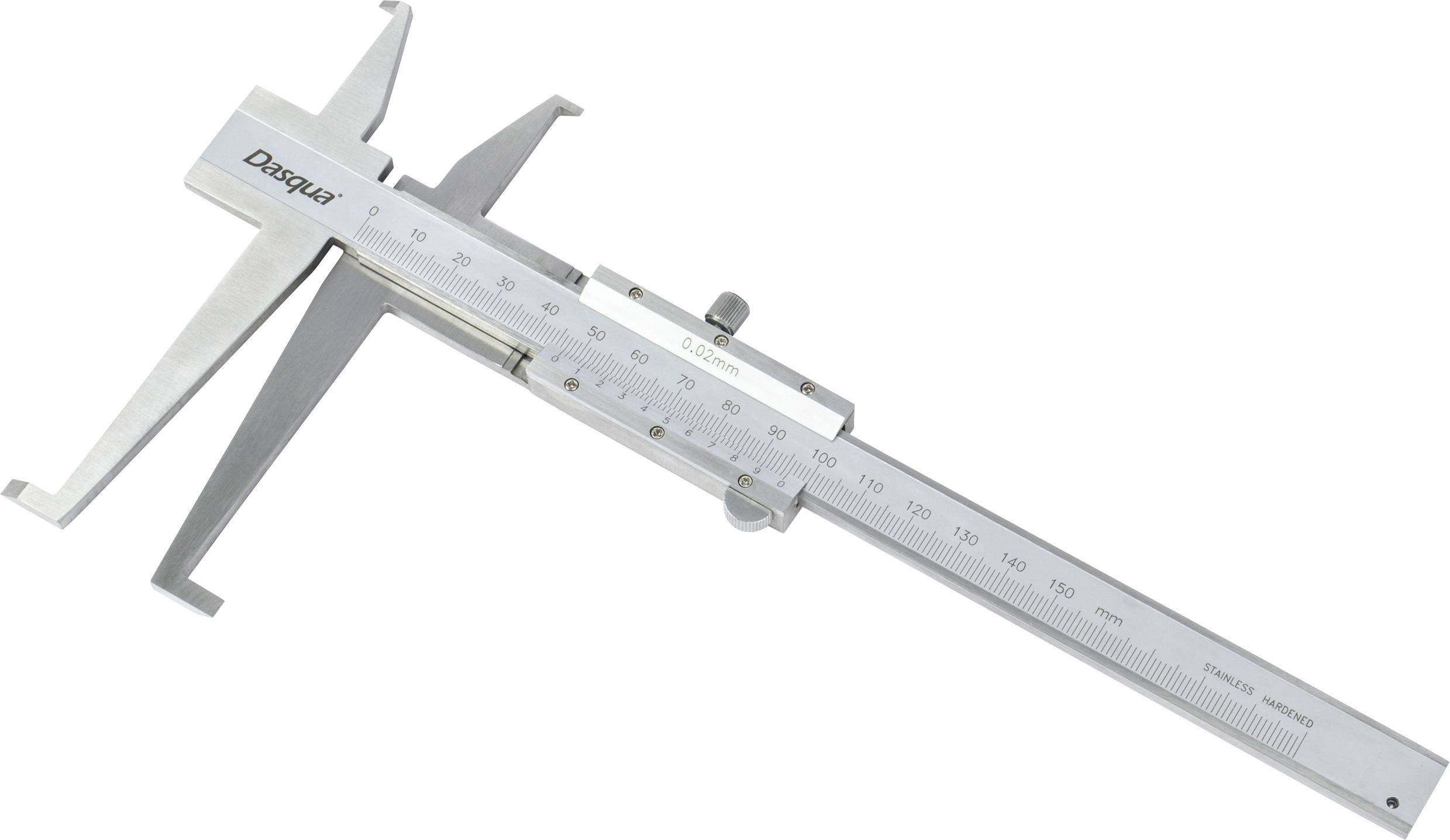 En silverfärgad skjutmått av metall med millimeter- och centimeterskala för exakta längdmätningar.