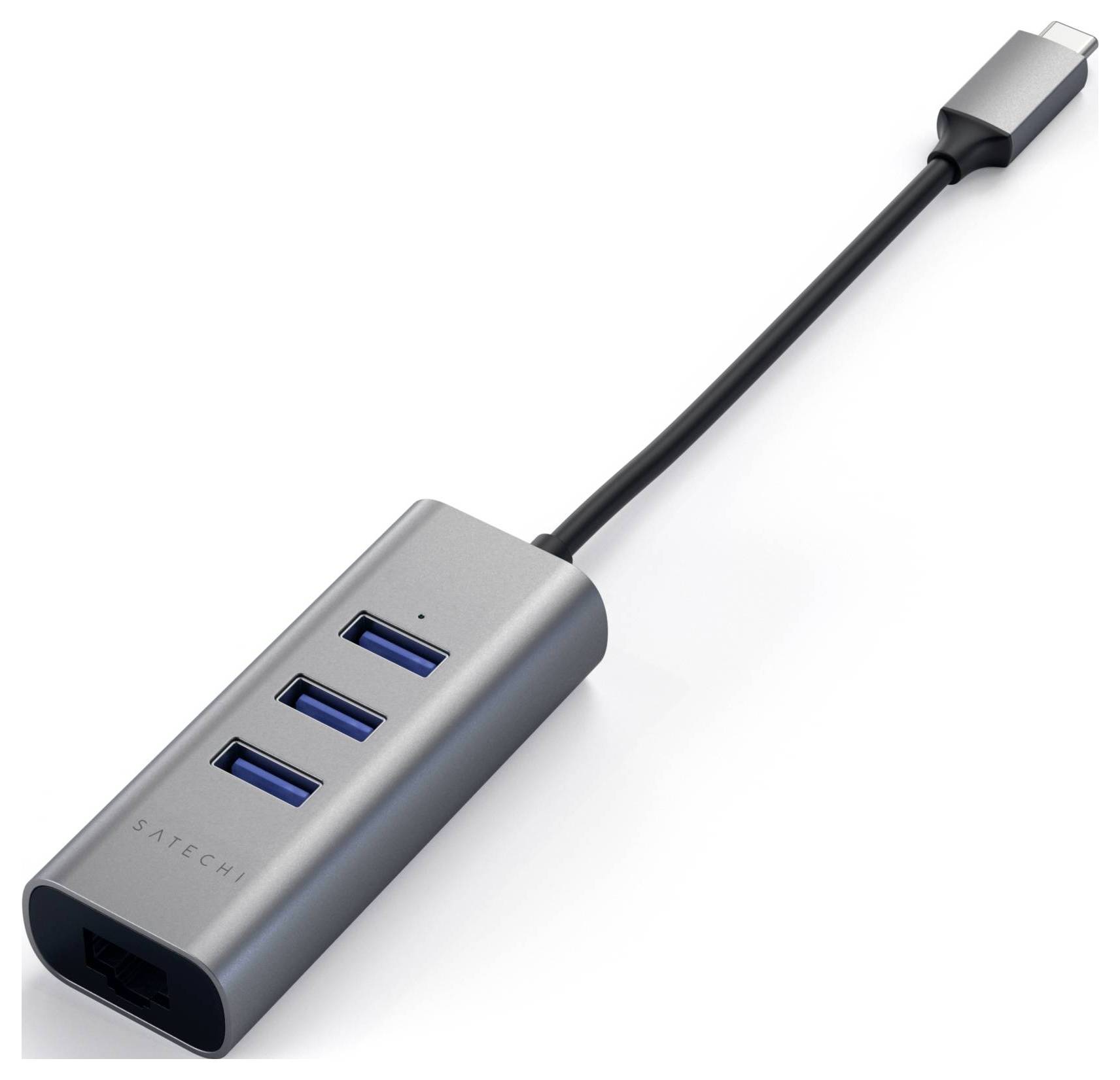 En USB-C-hub med tre USB 3.0-portar och en HDMI-port. Lämplig för att utöka laptop-anslutningar.