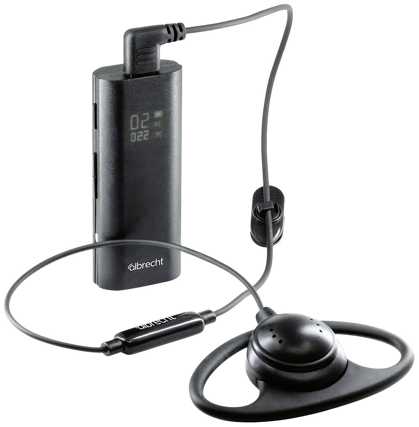 Svart, bärbar radiomottagare med ansluten hörlurar och upplyst display, lämplig för individuell musiknjutning.