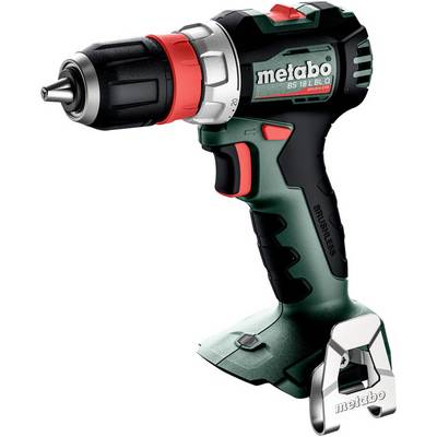 Metabo trådlös borrmaskin/skruvdragare med batteripaket och bälteskläm, visad på vit bakgrund.