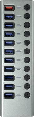 Maxtrack CH12L USB-hubb 12 + 4 Port USB-A USB 3.0 5 GBit/s individuellt omkopplingsbara Silver-grå CH12L