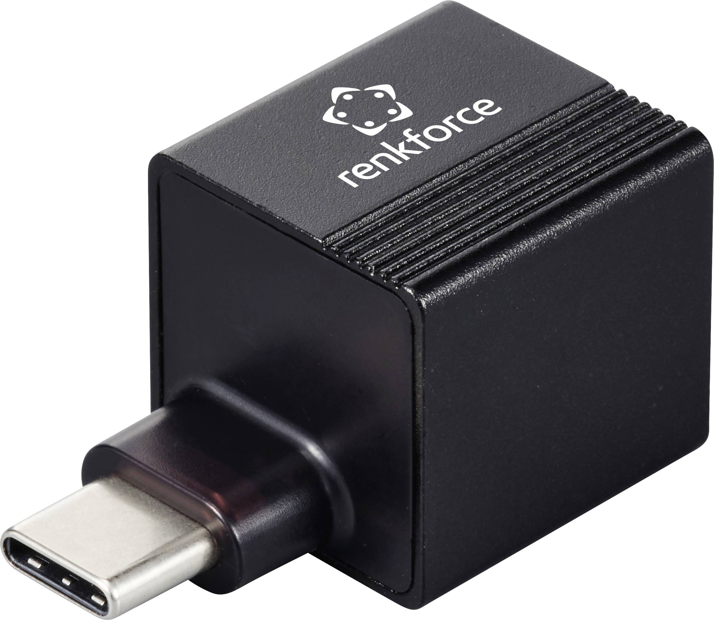 Renkforce USB-C-adapter i svart, kompakt och rektangulär, lämplig för att ansluta enheter med USB-C-port.
