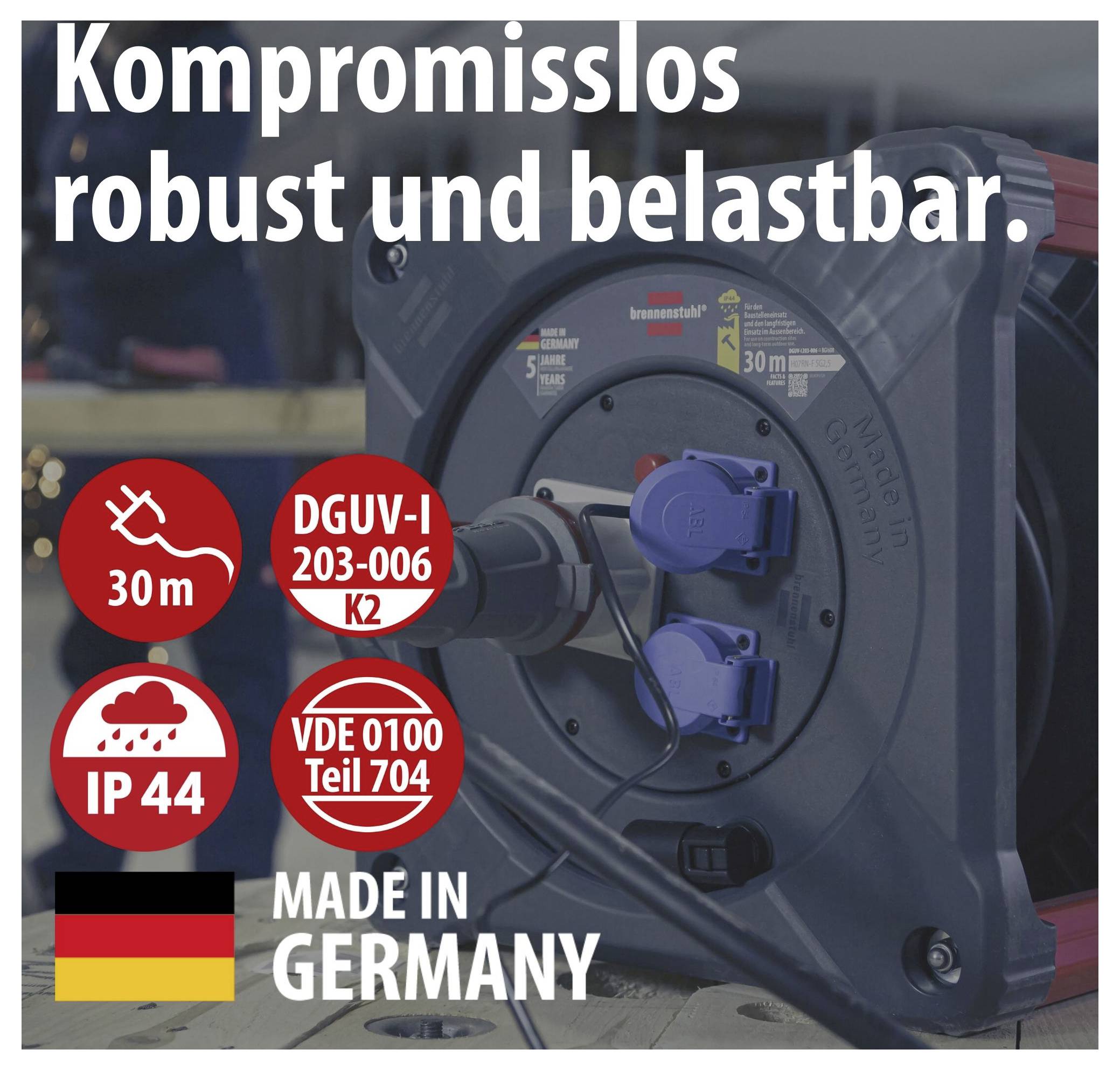 Brennenstuhl 9222300110 Kabelvinda 30 m Svart CEE-stickpropp 16 A 5-pol-1