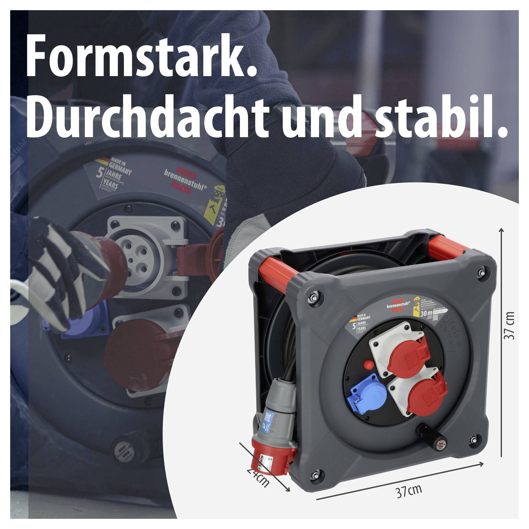 Brennenstuhl 9222300120 Kabelvinda 30 m Svart CEE- Vägguttag 16 A 5polig-7