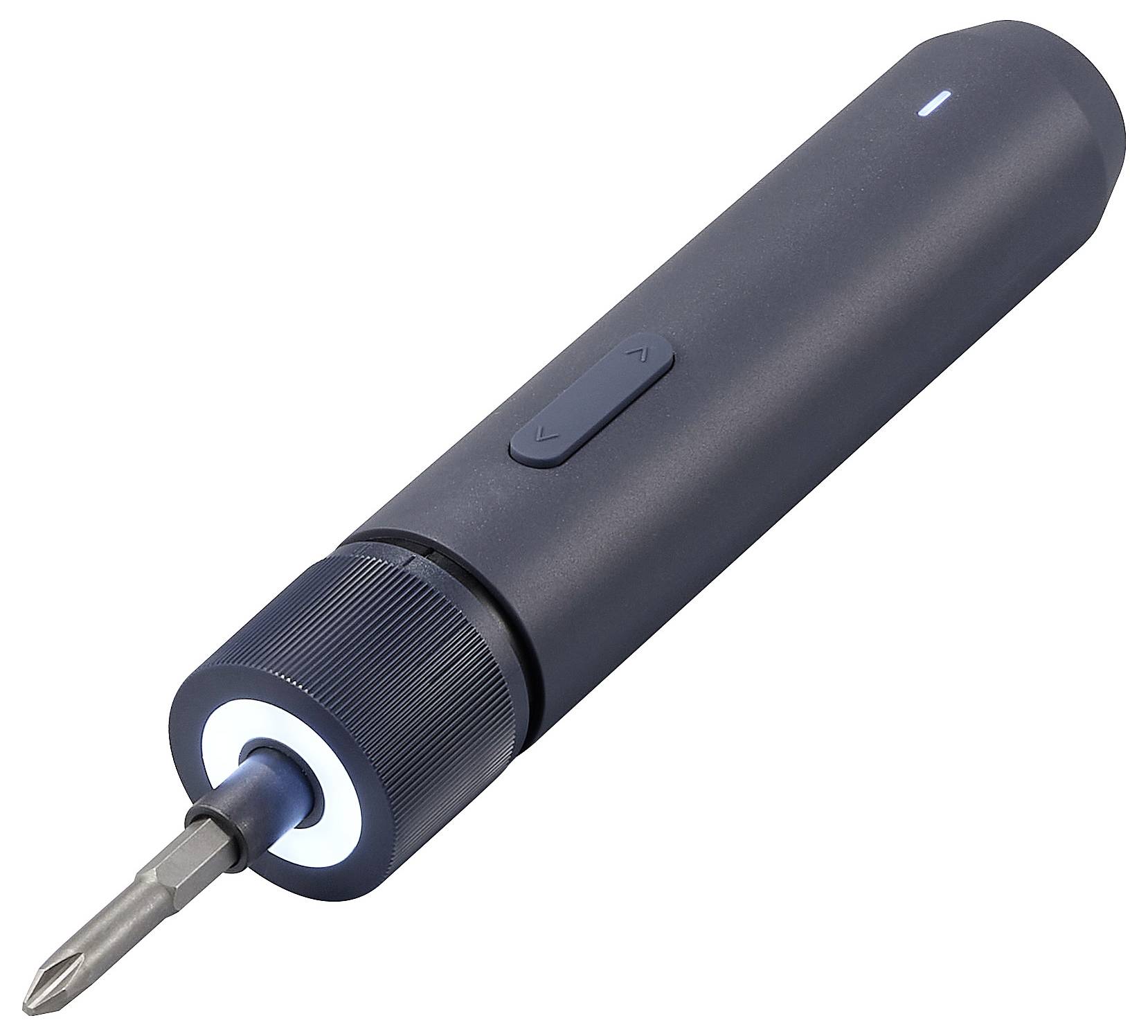 Elektrisk skruvmejsel med svart handtag och utbytbart bits, lämplig för precision vid skruvning inom elektronik och hushåll.