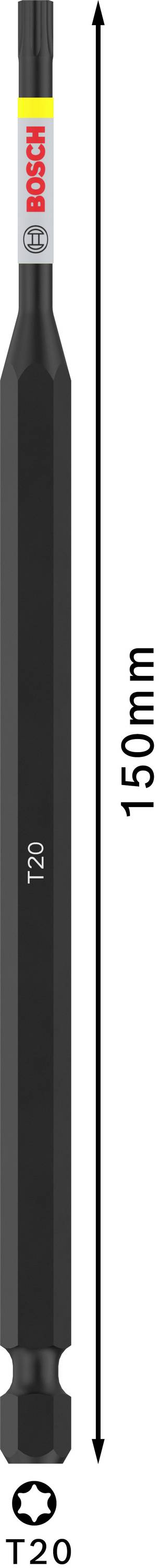 Tunn lång metallstav med sexkantig tvärsektion och gravyr '150mm', pil visar längd. Text 'XT30C' och '120' synlig.