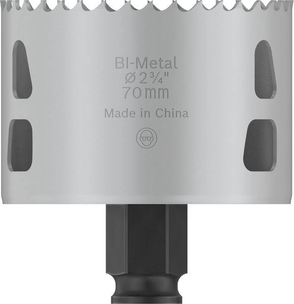 Bilägercirkelblad av bimetall med en diameter på 70 mm. Produkten kommer från Kina.