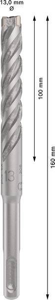Borr med SDS-skaft, 13,0 mm diameter, 160 mm total längd, 100 mm skärlängd.