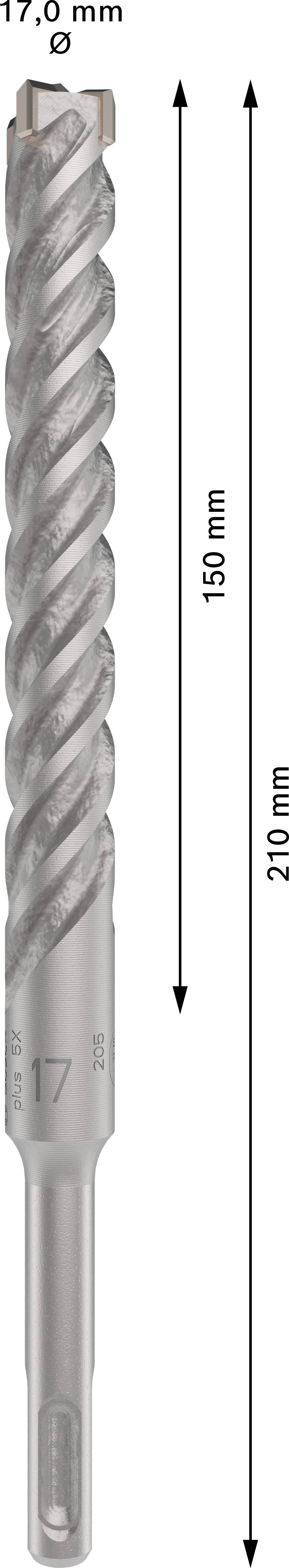 Borr med spiralformad design, 17,0 mm diameter, 150 mm användbar längd, 240 mm total längd.