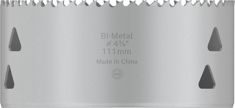 Hålsåg av bimetall, diameter 111 mm, tillverkad i Kina.
