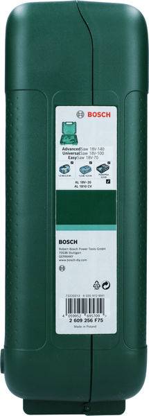 Grön Bosch-borrsats i plastväska, etikett visar produkttyp 'Borrsats' med information om kompatibilitet och tillbehör.
