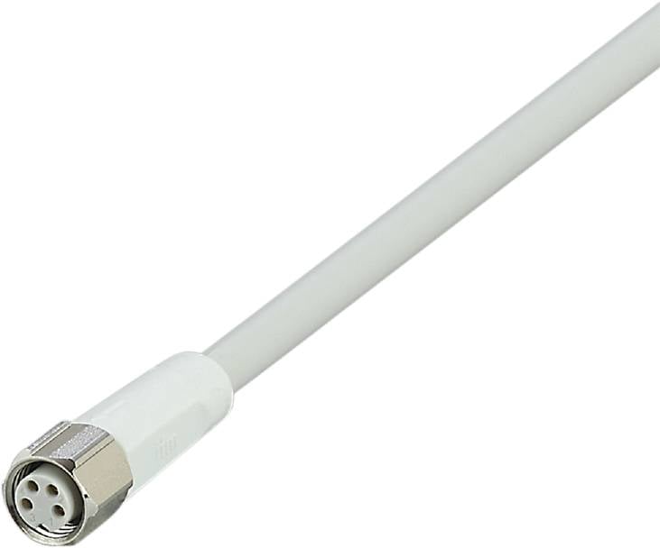 En vit, stavformad teknisk apparat med en metallisk anslutning i ena änden, möjligen en antenn eller en kabel.