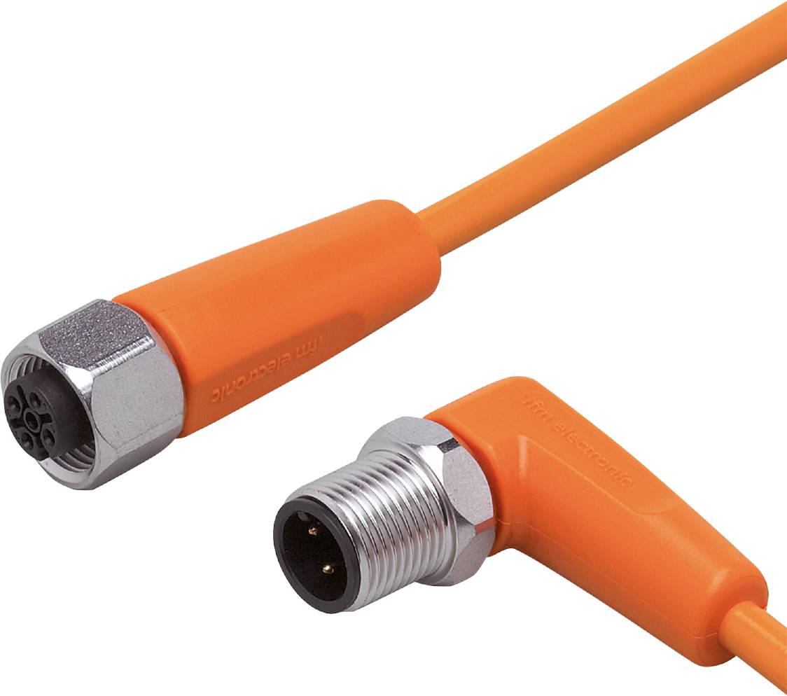 En orangefärgad, rektangulär kabel med en metallisk kontakt. Lämplig för elektroniska anslutningar.