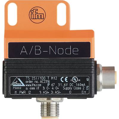 Sensormodul med orange hållare, märkt som 'A/B-Node', visar specifikationer som skyddstyp IP67, 31,6V DC och 160mA.