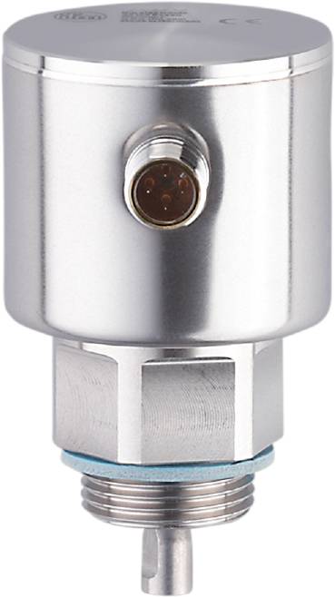 En silverfärgad, cylindrisk metallanslutning med synlig elektronikförbindelse ovanpå, sannolikt en sensor eller switch.