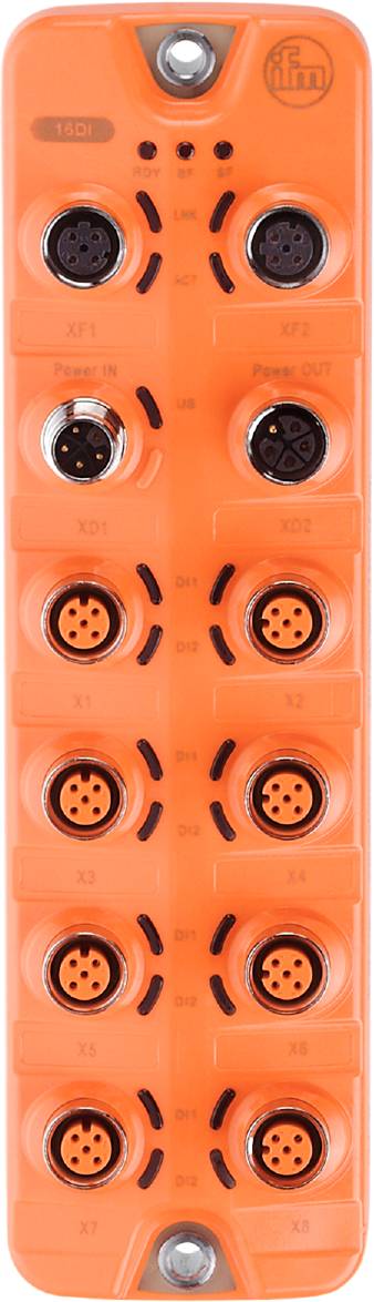 En orange färgad enhet med flera runda kontakter, märkta med 'XD1', 'XD2', 'X1', 'X3', 'D1', 'D2'.