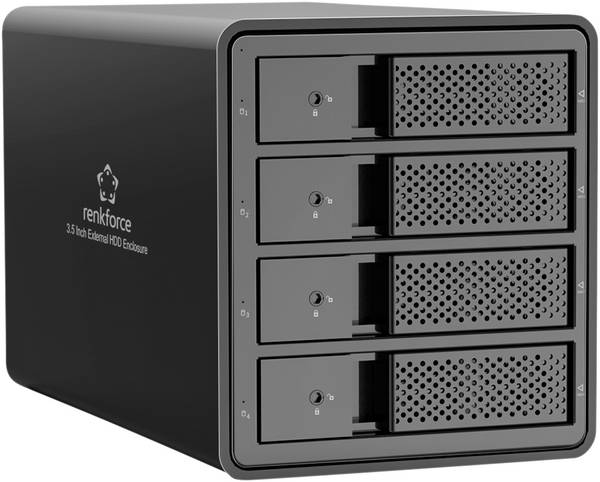 <br> Renkforce<br> RF-6647598<br> 8,9 cm (3,5 tum) hårddiskhölje<br> 4 Bay<br> 3.5 tum<br> USB 3.0<br>