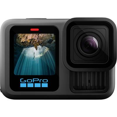 En GoPro-kamera visar på skärmen en bild av en dykare som simmar i ett grottsystem under vatten.