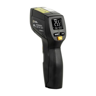 Bärbar infraröd termometer med digital display som visar 26,5°C, temperaturmätningsknappar och pistolgripsdesign på en vit bakgrund.