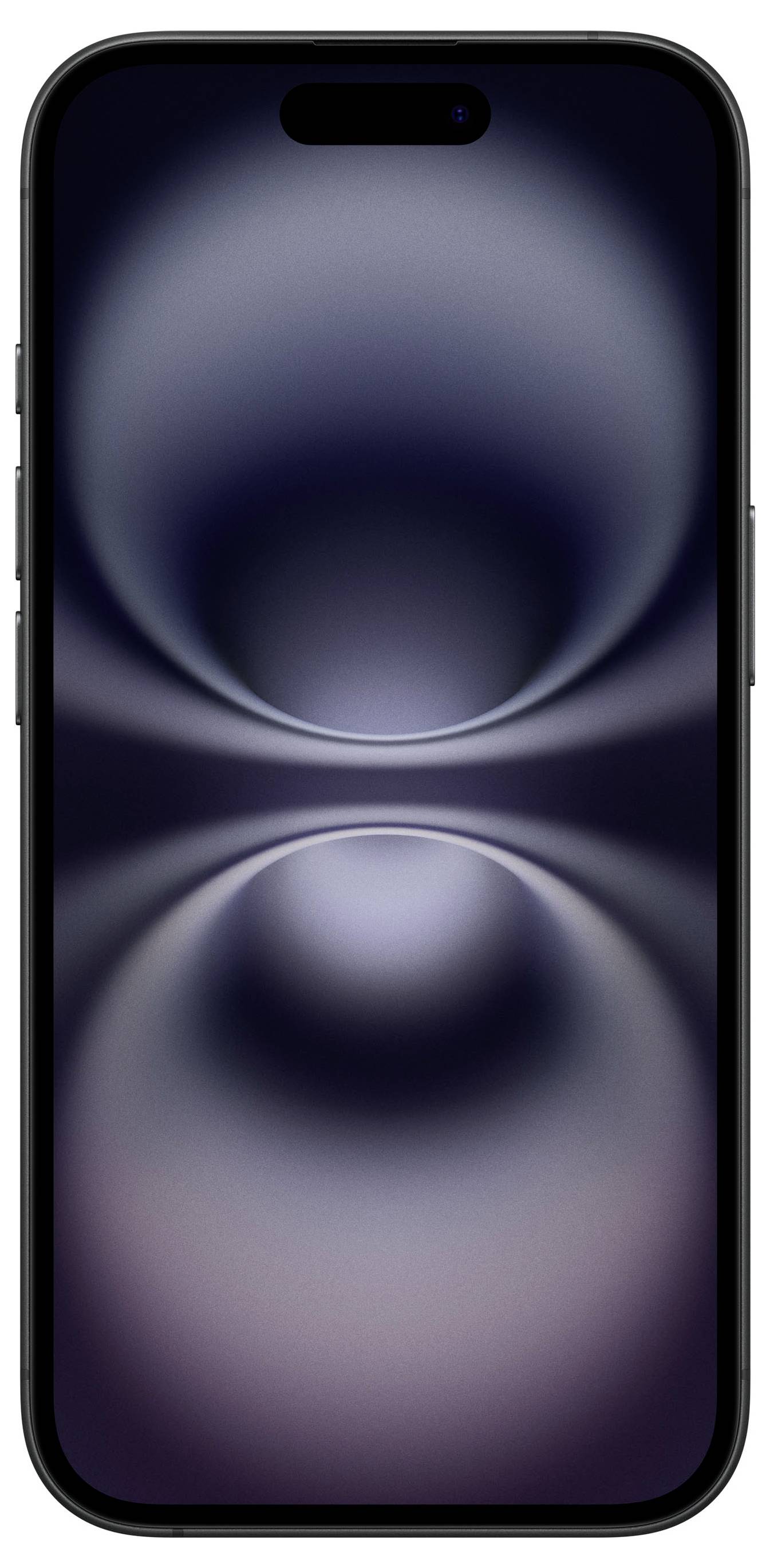 En modern smartphone visas framifrån med ett enkelt, elegant skärmmönster i svart och gråa nyanser.
