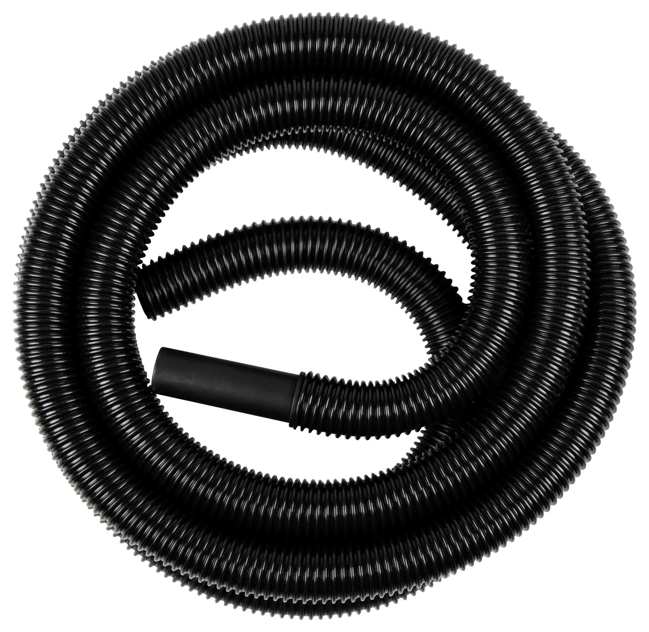 En svart, flexibel sugslang, upprullad, sannolikt för en dammsugare eller liknande rengöringsapparat.