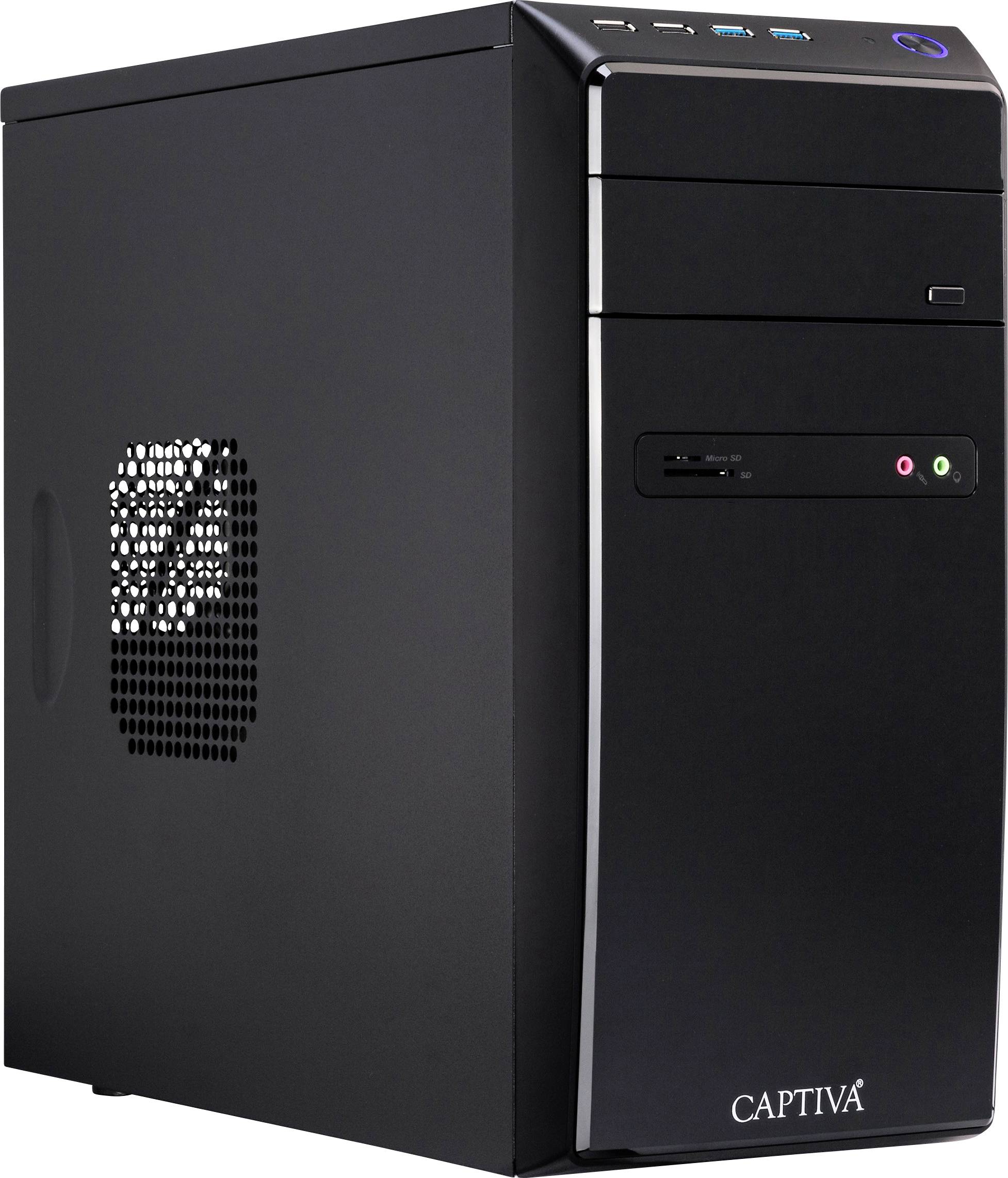 Svart datortorn med USB- och ljudanslutningar på framsidan.