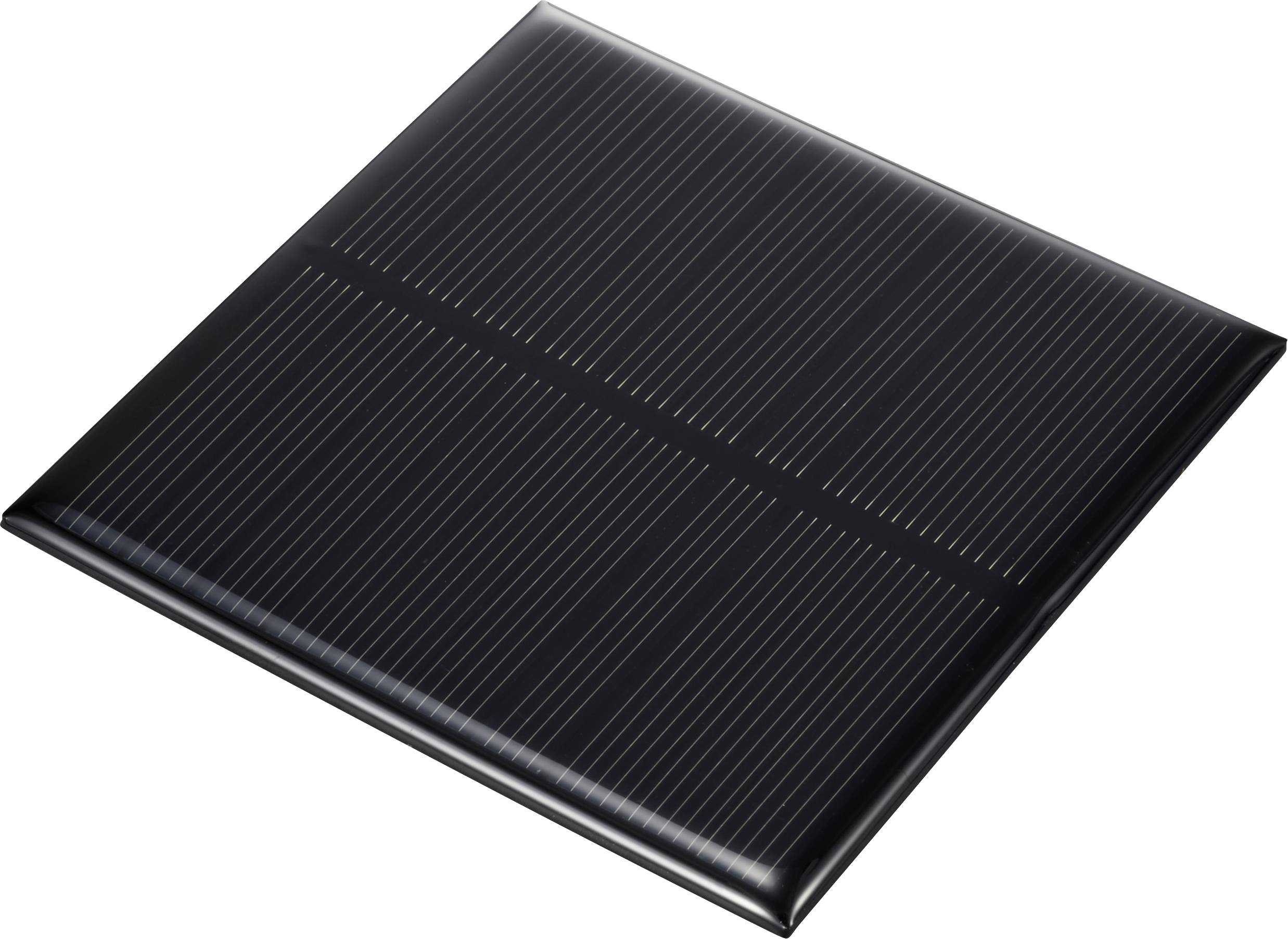 Kvadratisk solarpanel med svarta celler och tunna linjer för solenergiproduktion.