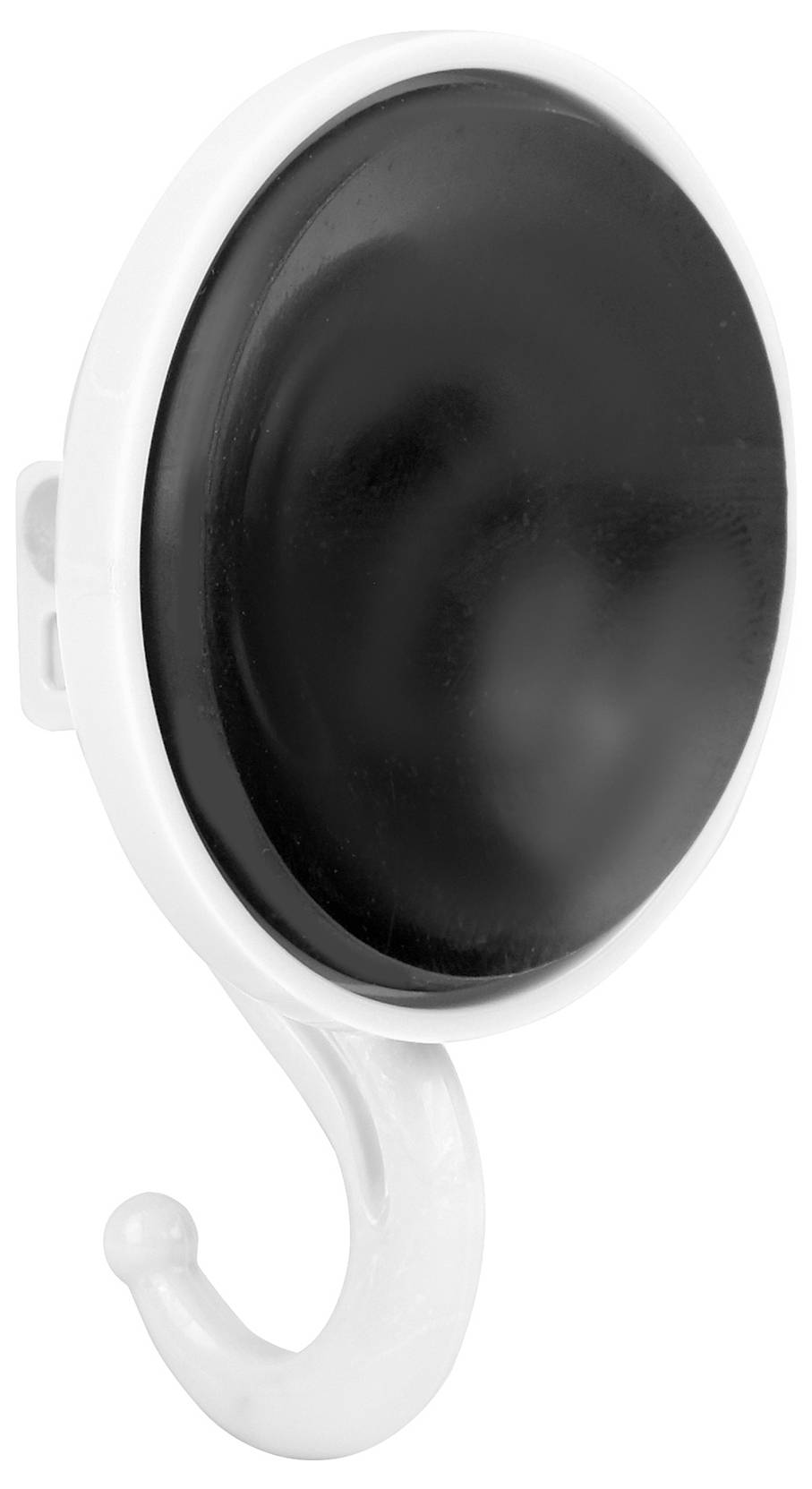 Vita vägghakar med sugpropp, med svart sugkopp, lämpliga för upphängning av lätta föremål på släta ytor.