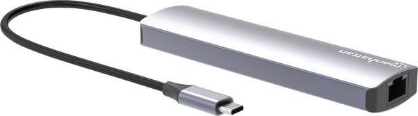 Manhattan Notebook-dockningsstation  USB-C PD 6-in-1 4K Dockingstation Hub USB-C-Stecker auf HDMI-Port 3xUSB RJ45   inkl. laddningsfunktion-lås, USB-C® Power Delivery