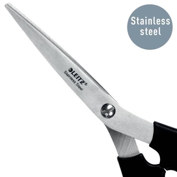 Bilden visar en metallsax med texten 'Stainless Steel'.