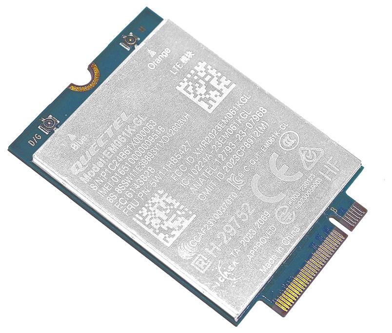 Ett WLAN-kort från Quectel med serienummer och teknisk text. Det används i enheter för trådlös kommunikation.