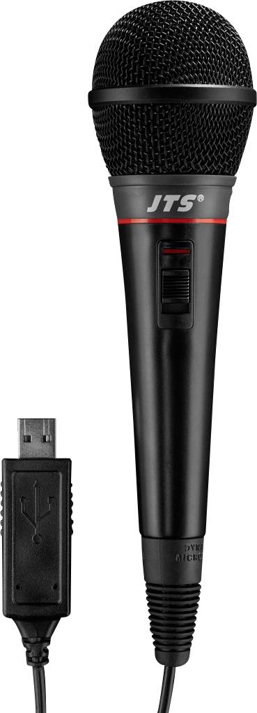 Ett svart mikrofon med USB-anslutning, lämplig för sång- eller röstinspelningar.