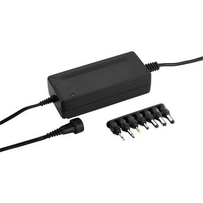 Svart nätadapter med flera utbytbara kontakter, lämplig för olika elektroniska enheter.