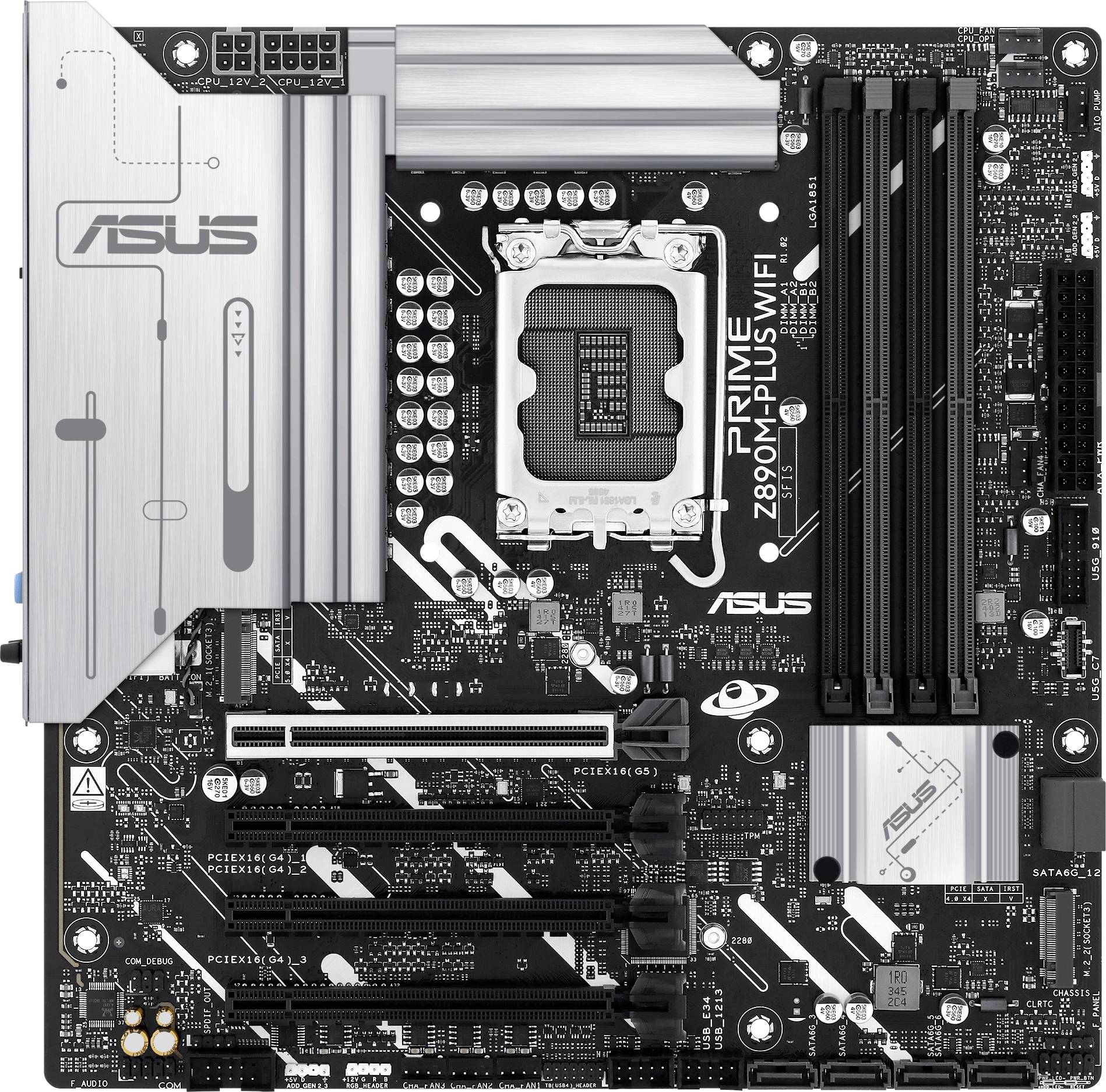 ASUS Prime Z690M-Plus WiFi moderkort med PCIe-expansionsplatser, processorsockel och RAM-platser.
