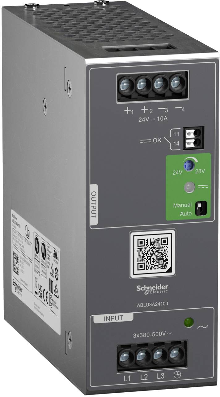 Schneider Electric ABLU3A24100 Spänningsförsörjning, Modicon ABLU, universell, switchad, 380-500V AC, 3-FASIG, 24V DC, 10A, 240W Spänningsförsörjning 1 st