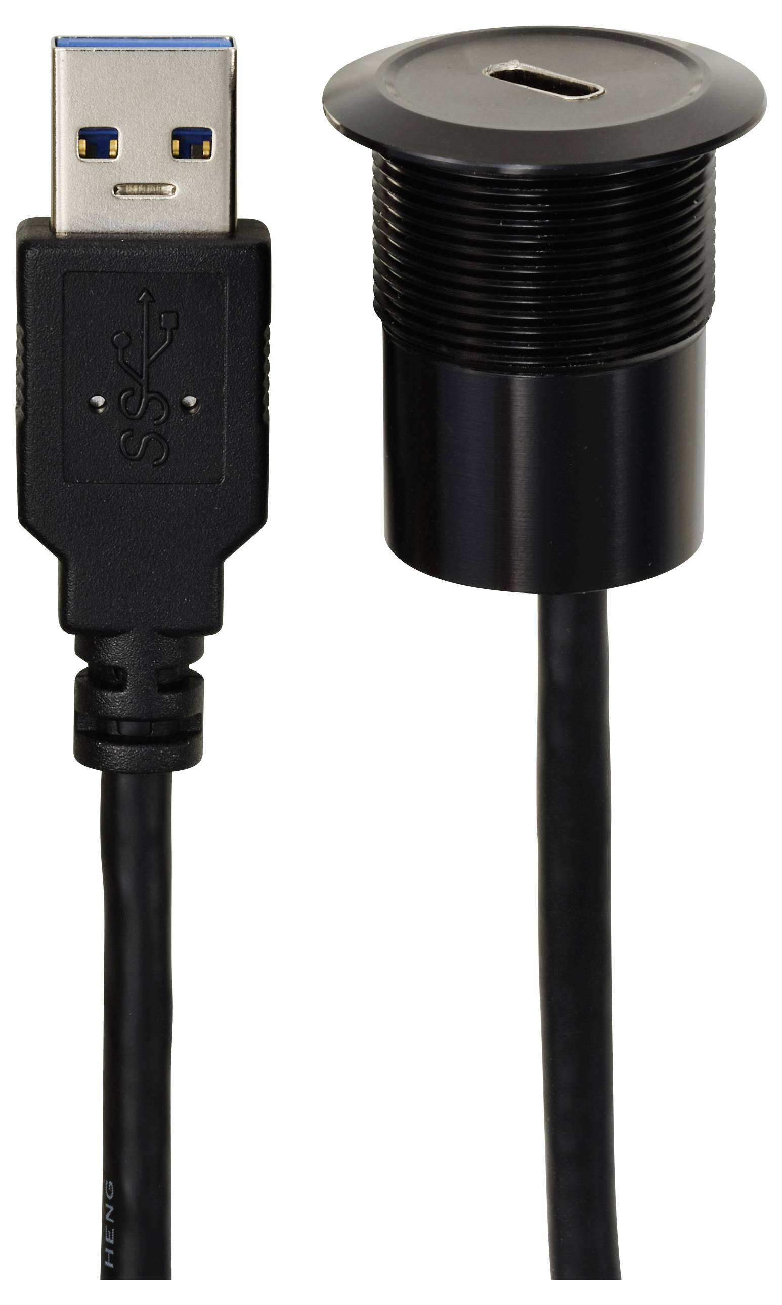 USB 3.0-kabel och uttag med USB-C-anslutning; designade för snabb dataöverföring och universell konnektivitet.